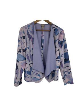 Chicos Open Front Watercolor Floral Blazer Jacket Purple & Blue Size 2 US L